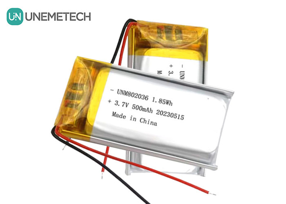UNEMETECH 3.7V リチウムイオンポリマーバッテリー 500mAh リチウムポリマーバッテリー 802036 1.85Wh リポバッテリー