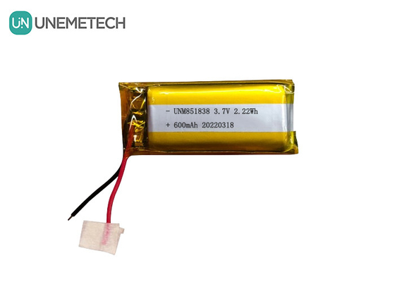600mAh カスタム シルバー リチウムイオンバッテリー / 851838 3.7V 着用装置 リチウムイオンポリマーバッテリー