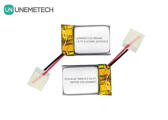 85mAh 3.7V 小型リチウムポリマーバッテリー 421522 PCM とリードワイヤのリチャージ可能