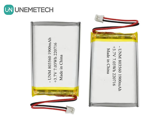 リバーチャブル 柔軟 リチウムポリマー バッテリー 3.7V 1900mAh 803560 フットライト