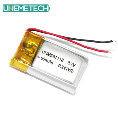 3.7V 65mAh 561118 イヤホン用のリチャージ可能なカスタマイズ可能なリチウムポリマーバッテリー
